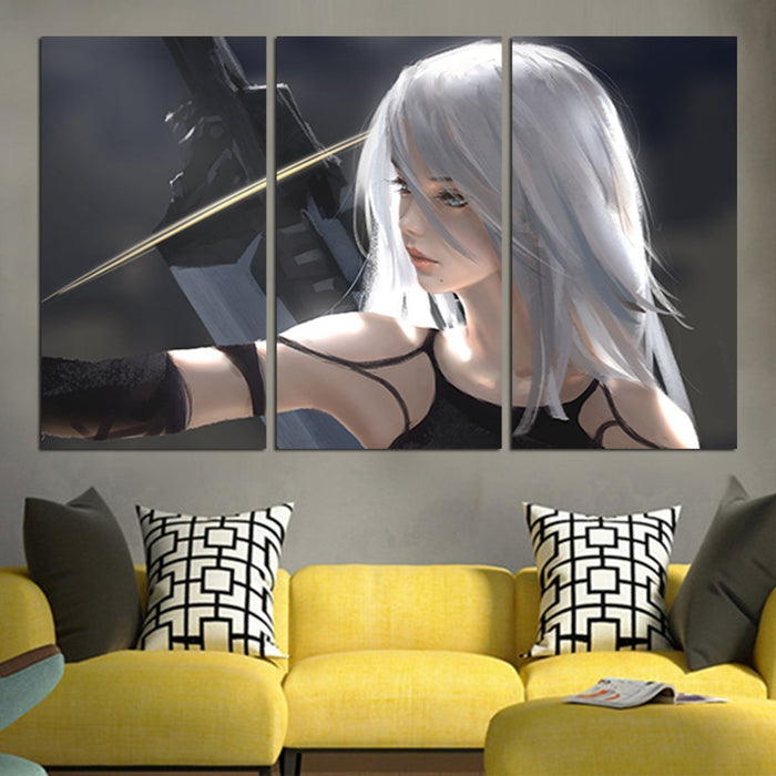 Nier Automata Anime Girl Long Hair Wall Art Canvas