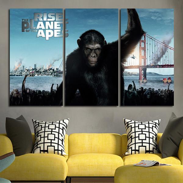 3 Panel Army Apes Near Bridge Wall Art Canvas
