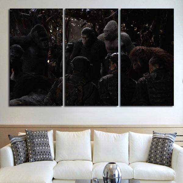 3 Panel Monkeys And People Face To Face Wall Art Canvas