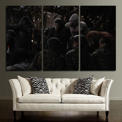 3 Panel Monkeys And People Face To Face Wall Art Canvas