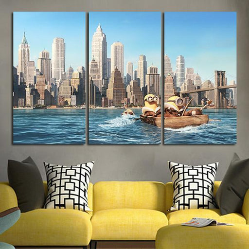 3 Panel Minions In The Boat Wall Art Canvas