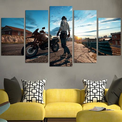 PUBG Character Standing Next To Motorcycle Wall Art Canvas