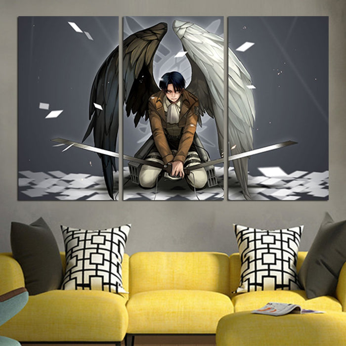 Levi Angel Wings Anime Wall Art Canvas
