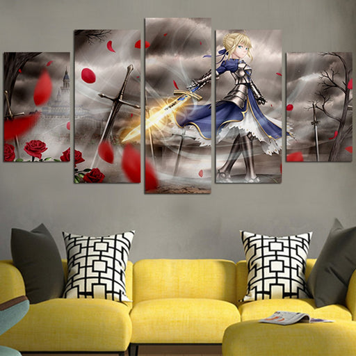Fate Stay Night Saber Blue Holding Woods Wall Art Canvas