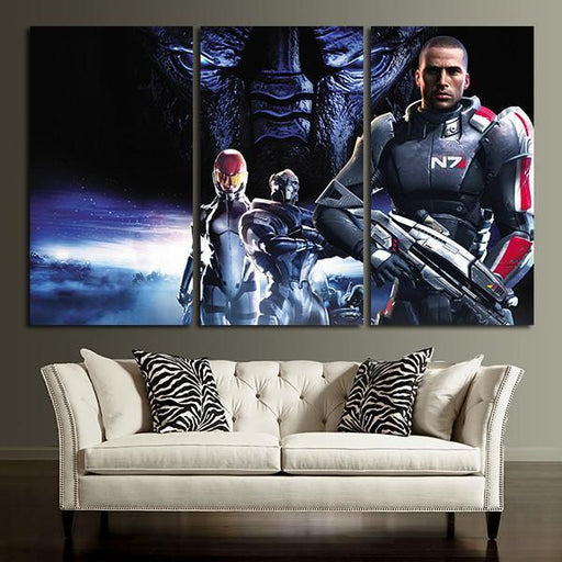 3 Panel Mass Effect Characters In Galaxy Wall Art Canvas