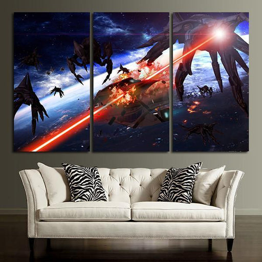 3 Panel Mass Effect Spaceship Fight Wall Art Canvas