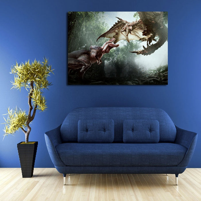 Monster Hunter World Dragon And Dinosaur Wall Art Canvas