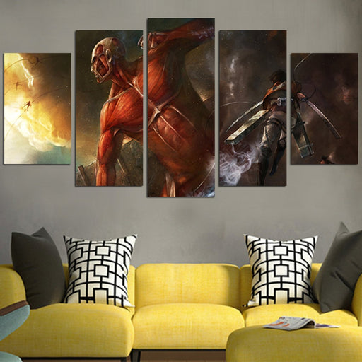 Titan Colossal And Eren Jaeger Wall Art Canvas