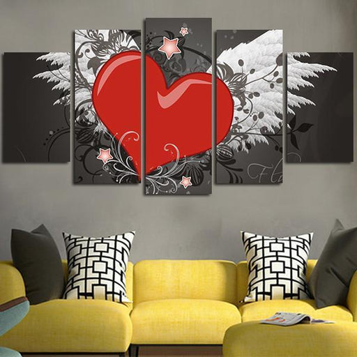 5 Panel Heart Love Wings Wall Art Canvas