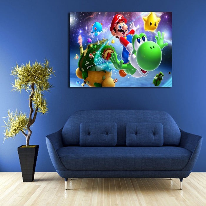 Super Mario Riding Yoshi Wall Art Canvas