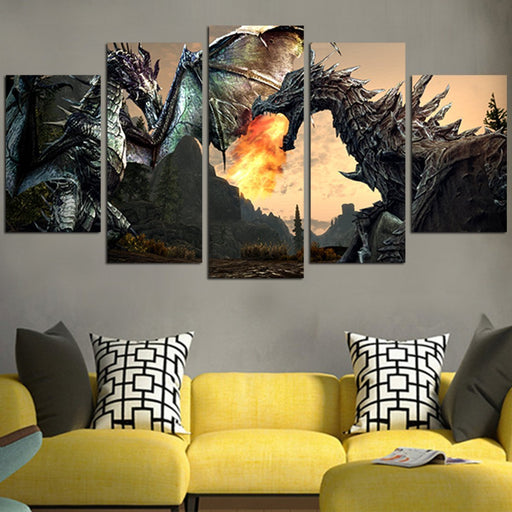 The Elder Scrolls V Skyrim Dragon Fighting Wall Art Canvas