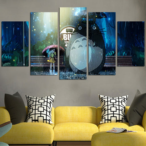 Totoro Sastuki And Mei Under Rain Wall Art Canvas