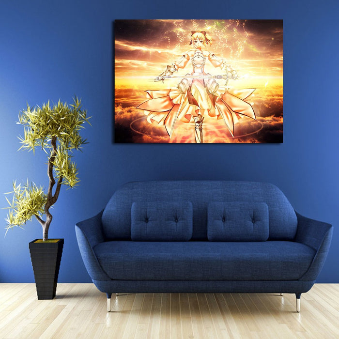 Fate Stay Night Saber Yellow Wall Art Canvas