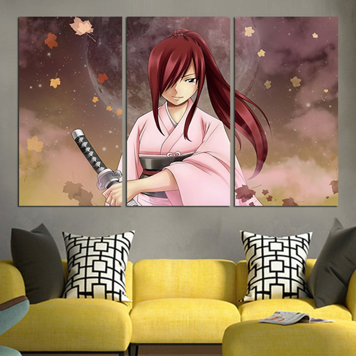 Fairy Tail Erza Scarlet Under The Moonlight Wall Art Canvas