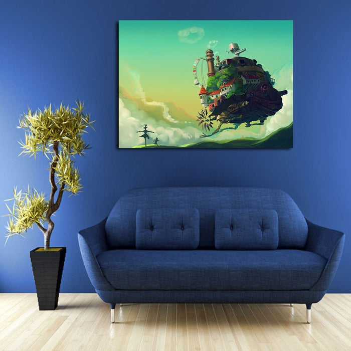 Howl's Moving Castle In The Fly Wall Art Canvas