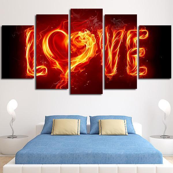 5 Panel Fire Love Wall Art Canvas