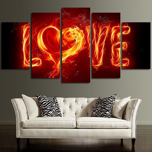 5 Panel Fire Love Wall Art Canvas