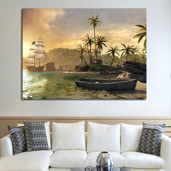 1 Panel Boat And Sea Wall Art Canvas