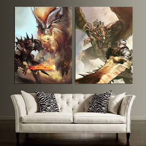 Monster Hunter World Dragon Fights Wall Art Canvas