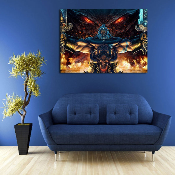 Diablo Fire Dragon Warrior Sword Barbarian Wall Art Canvas