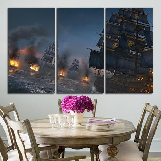 3 Panel Assassin's Creed Boats Burnt Wall Art Canvas