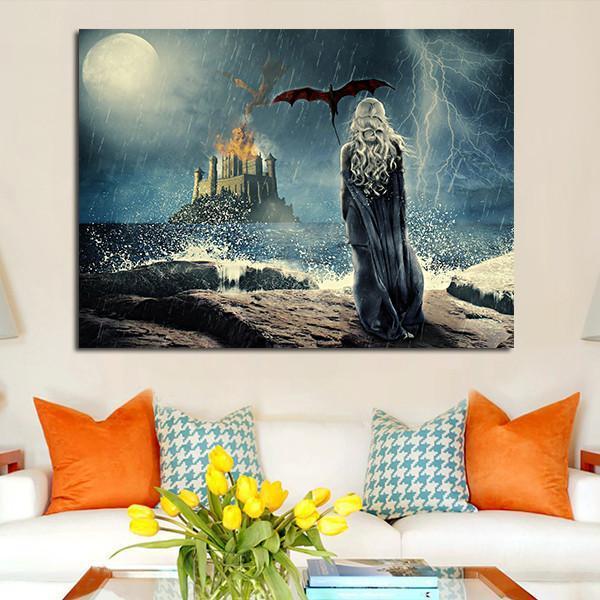 1 Panel Daenerys Targaryen And Sea Storm Wall Art Canvas