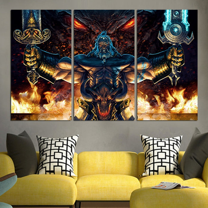 Diablo Fire Dragon Warrior Sword Barbarian Wall Art Canvas