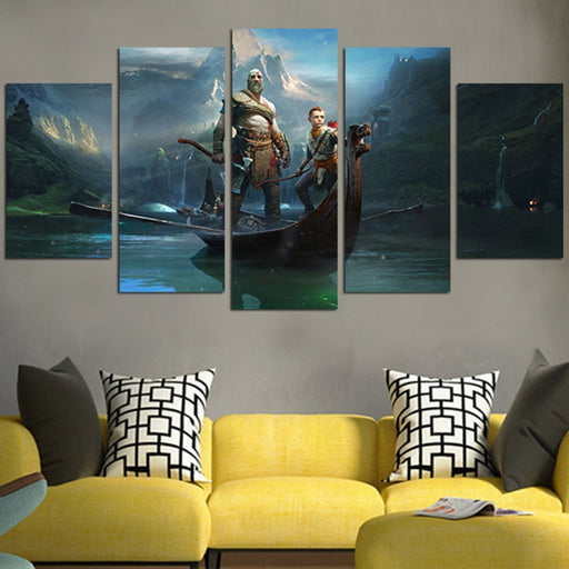 Kratos And His Son On Boat Wall Art Canvas