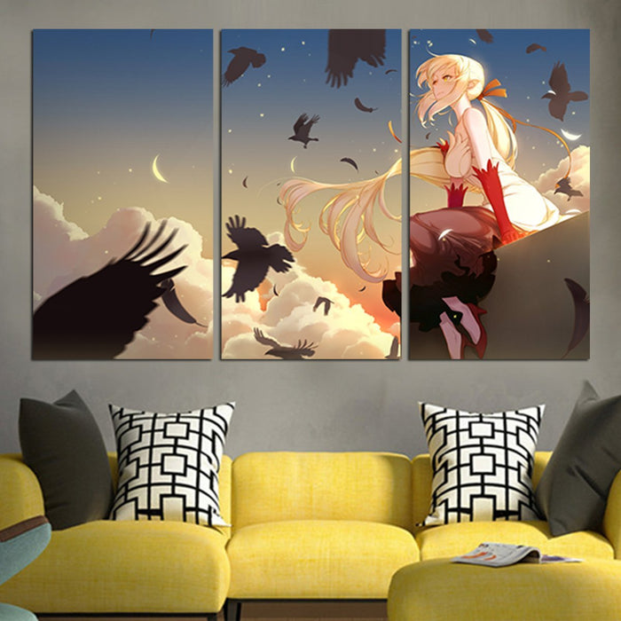 Oshino Shinobu Bakemonogatari Blonde Crows Sitting Wall Art Canvas