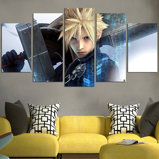 Cloud Strife Blue Final Fantasy Wall Art Canvas