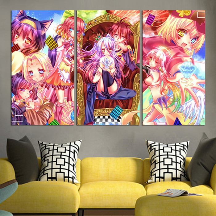 No Game And No Life Sora With Girl Friends Wall Art Canvas