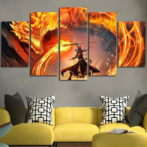 5 Panel Hearthstone Heroes Of Warcraft Dragon Fire Wall Art Canvas