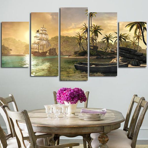 5 Panel Boat And Sea Wall Art Canvas
