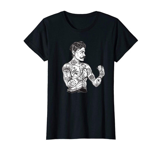 Adorable Vintage Boxing Champion Tattoo Boho Ink Fighter Tee Women's T-Shirt Black
