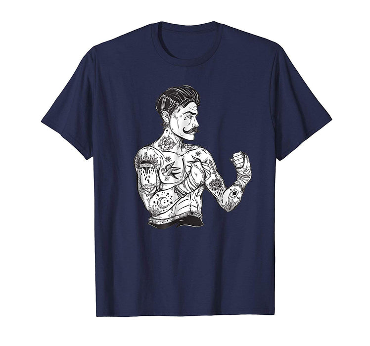 Adorable Vintage Boxing Champion Tattoo Boho Ink Fighter Tee Men's T-Shirt Navy