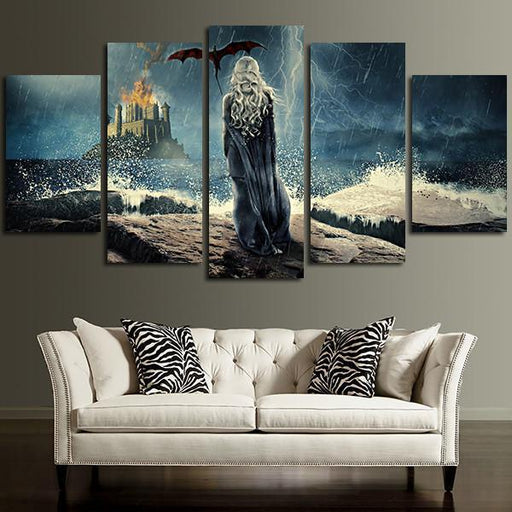 5 Panel Daenerys Targaryen And Sea Storm Wall Art Canvas