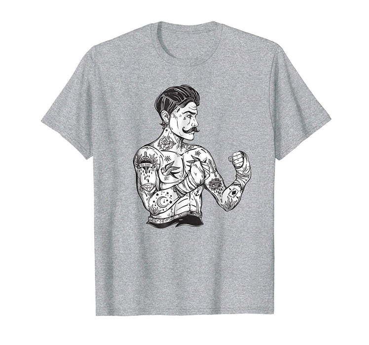 Adorable Vintage Boxing Champion Tattoo Boho Ink Fighter Tee Men's T-Shirt Heather Grey