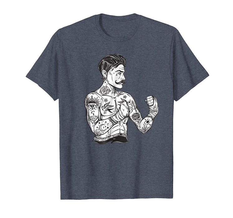 Adorable Vintage Boxing Champion Tattoo Boho Ink Fighter Tee Men's T-Shirt Heather Blue
