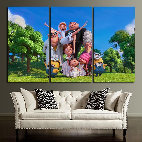 3 Panel Minions In The Garden Wall Art Canvas