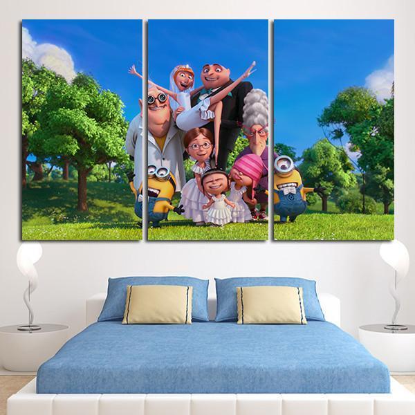 3 Panel Minions In The Garden Wall Art Canvas