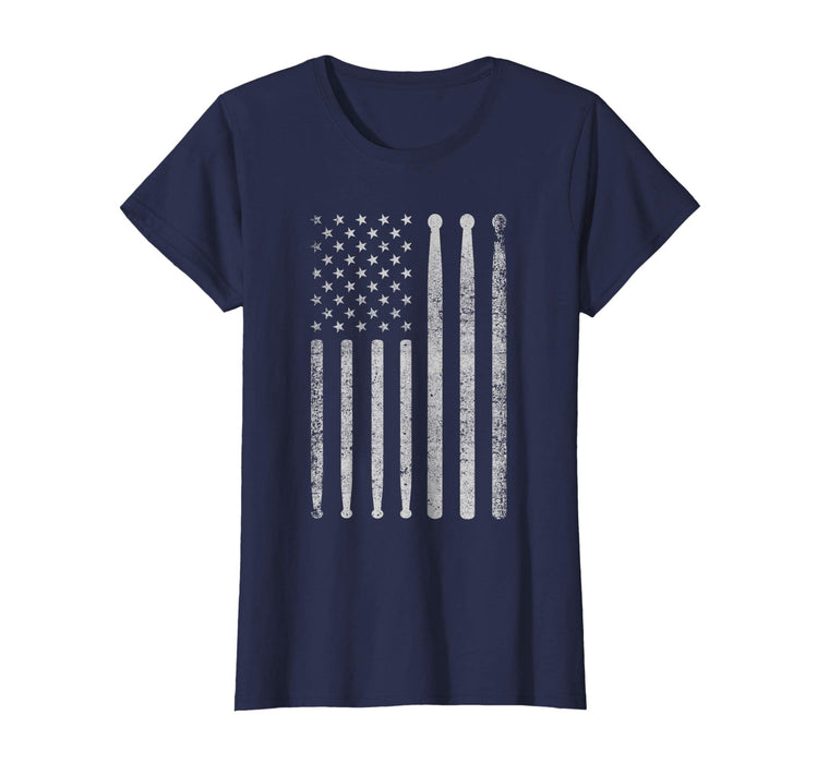 Wonderful Vintage Drum Drummer Usa American Flag Tee Gift Women's T-Shirt Navy