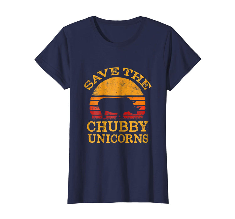 Funny Save The Chubby Unicorns . Vintage Retro Colors Women's T-Shirt Navy
