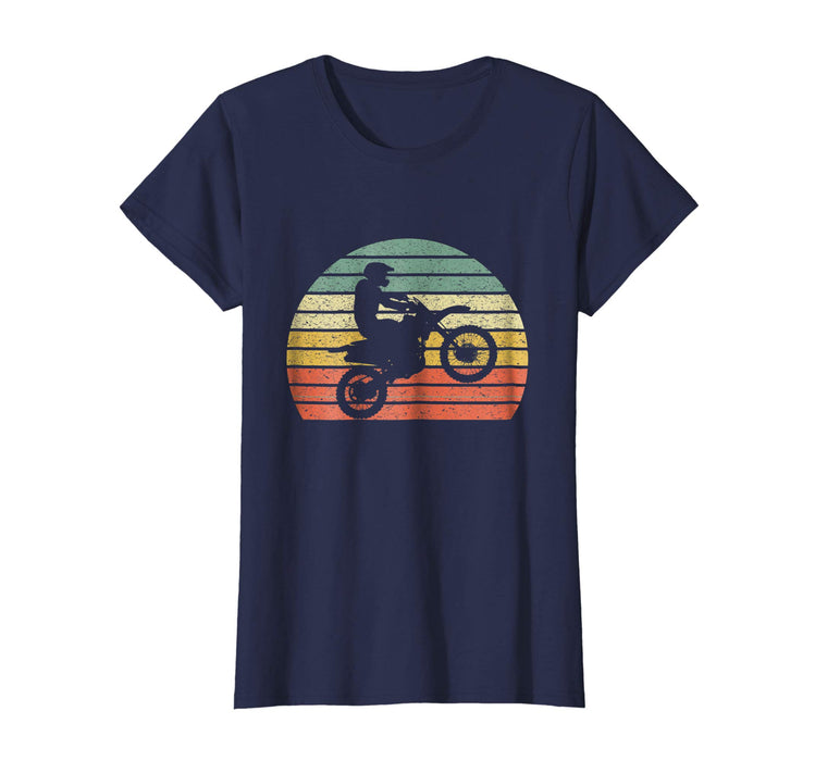 Cool Vintage Motocross Dirt Bike Silhouette Retro Women's T-Shirt Navy