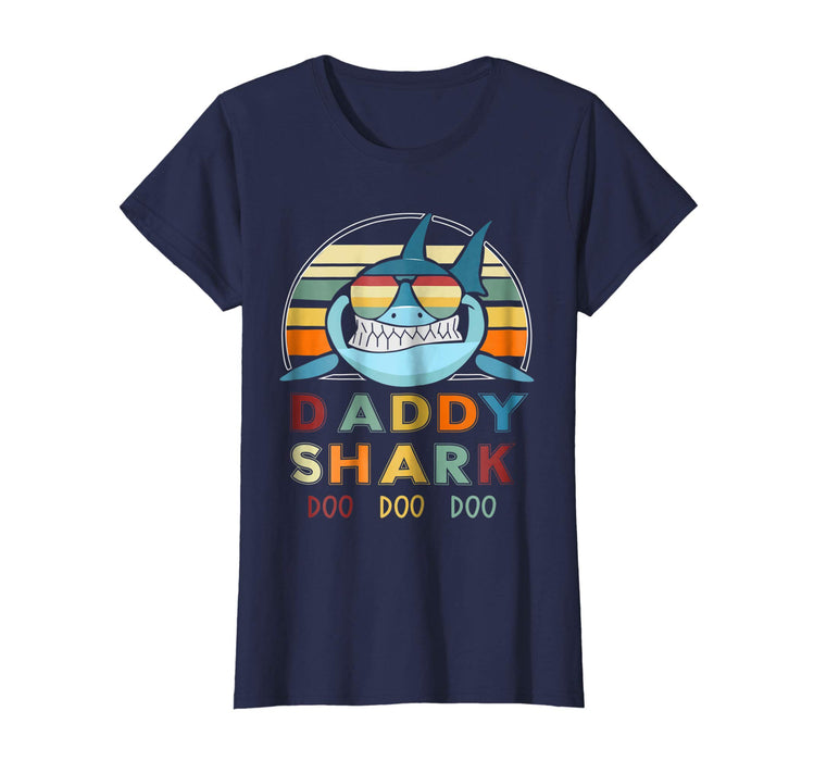 Funny Retro Vintage Daddy Shark Gift For Father Women's T-Shirt Navy
