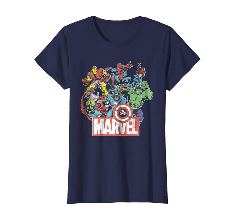 Beautiful Marvel Avengers Team Retro Comic Vintage Graphic Women's T-Shirt Navy