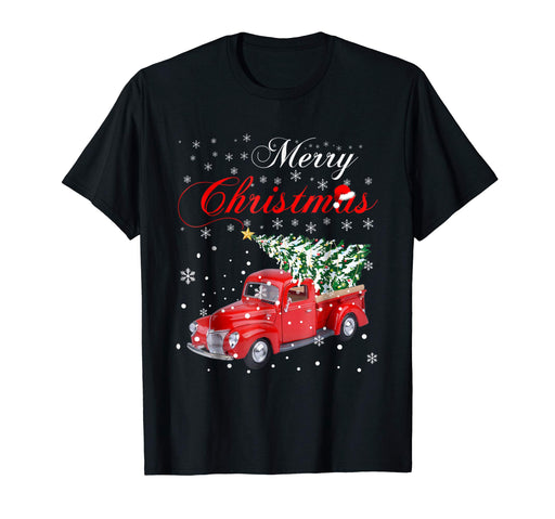 Hotest Red Truck Merry Christmas Tree Vintage Red Pickup Truck Tee Men's T-Shirt Black