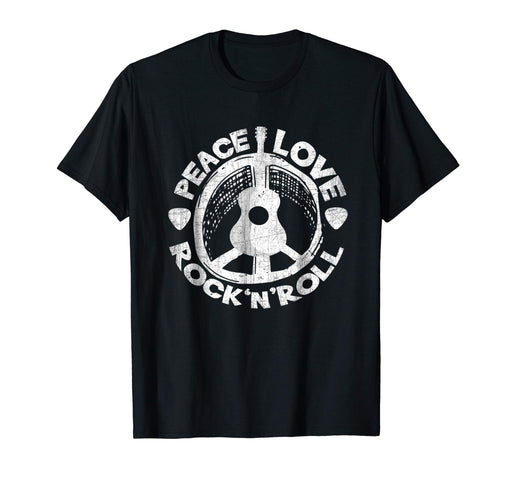 Beautiful Peace Love Rock And Roll Guitar Retro Hippie Men's T-Shirt Black
