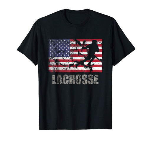 Funny Lacrosse American Flag Usa Flag Fan Vintage Retro Men's T-Shirt Black