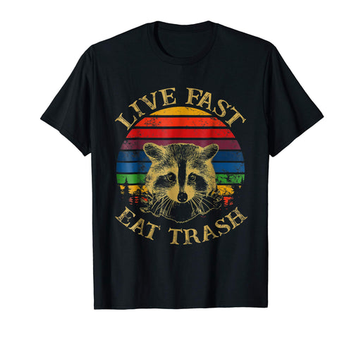 Hot Live Fast Eat Trash Racoon Animal Retro Vintage Men's T-Shirt Black