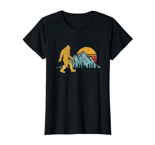 Great Retro Bigfoot Silhouette Mountain Sun Believe! Women's T-Shirt Black